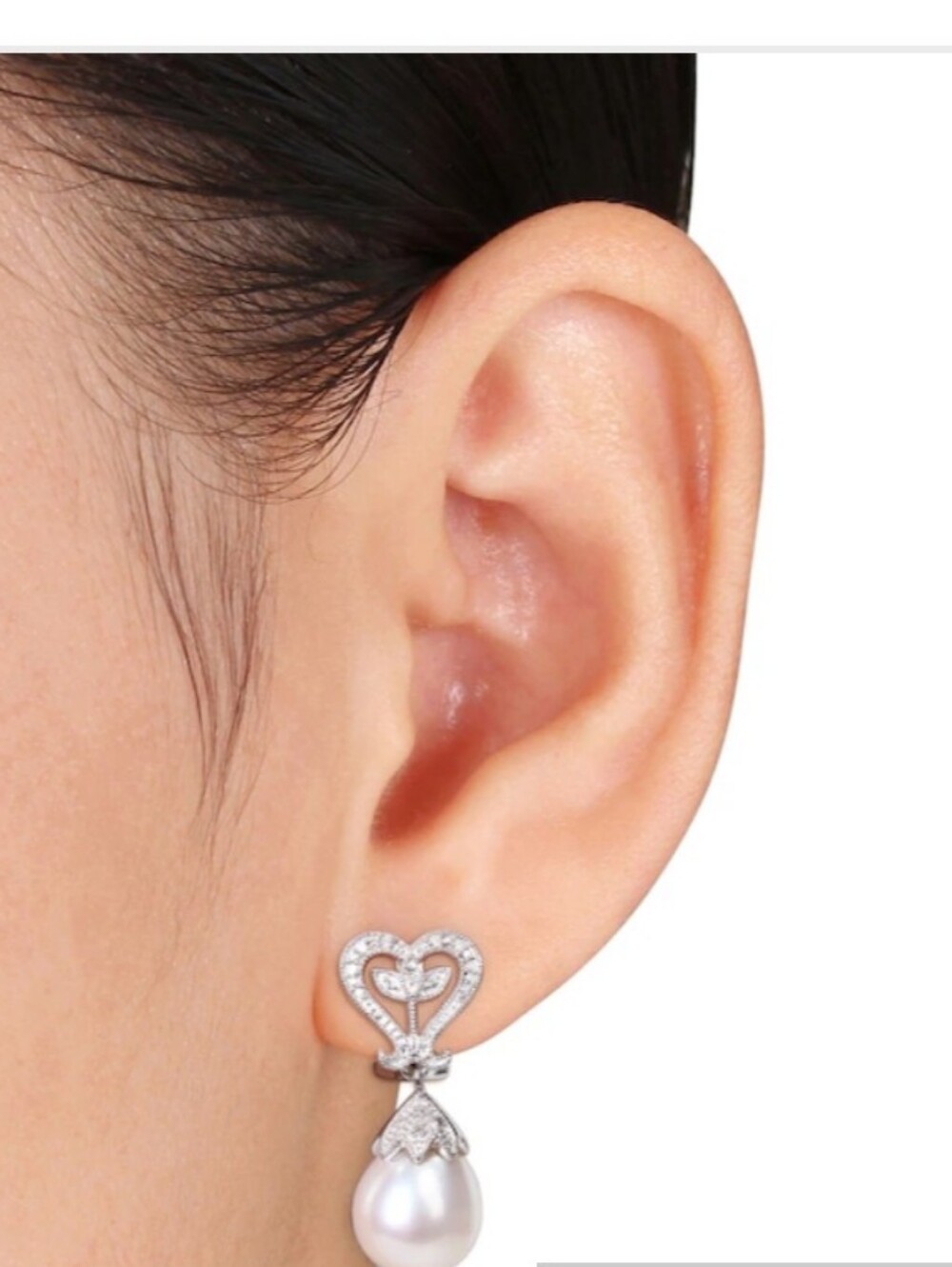 Pearl Source Cultured Pearl Earrings 1/20 ct tw Diamonds Sterling Silver/ BNIB - Picture 4 of 6